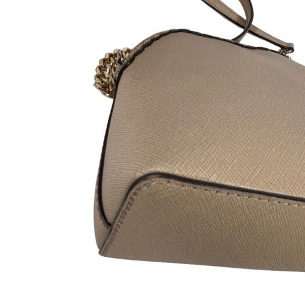 Michael Kors Jet Set Dome Crossbody Bag Beige Leather Gold Chain Stud Details - Picture 11 of 16